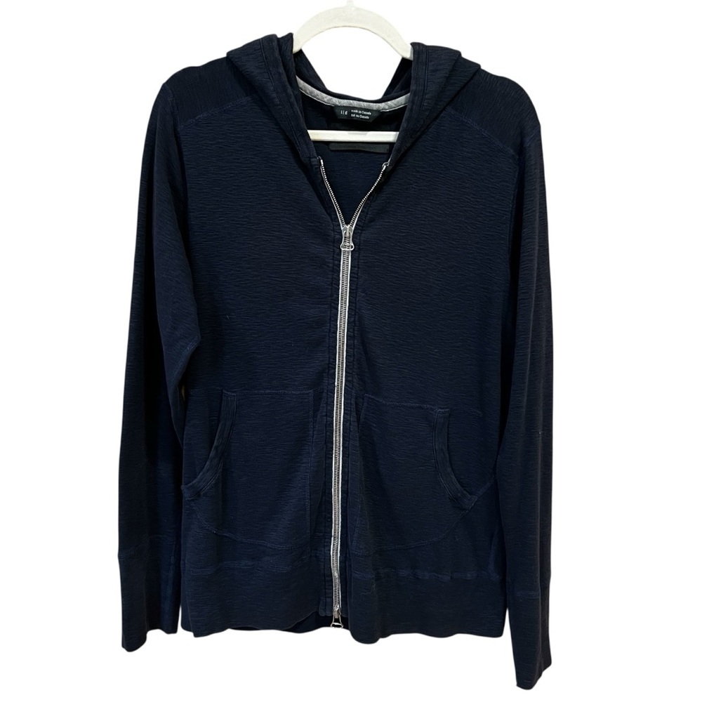 Wings + Horns Full Zip Hooded Sweatshirt Navy Blue Size Large Casual Minimalist